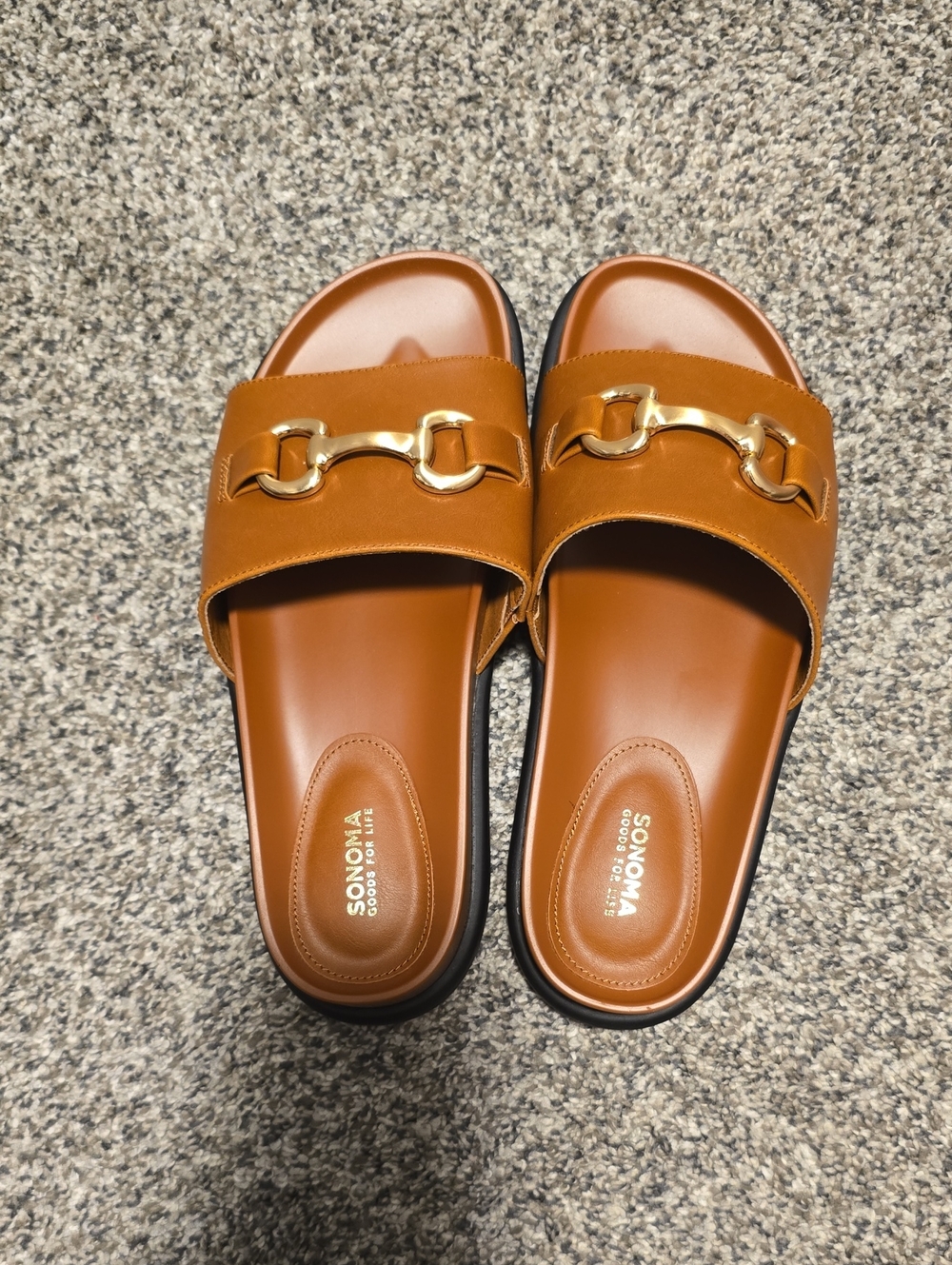 SONOMA Tan Slide Sandals with Gold Horsebit Accent